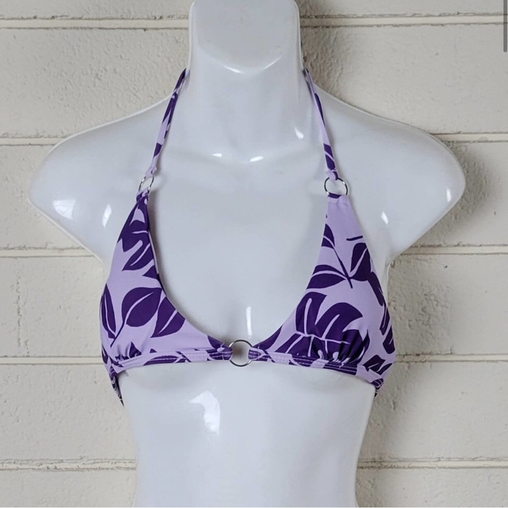 Hawaiian Purple Floral Bikini Top S